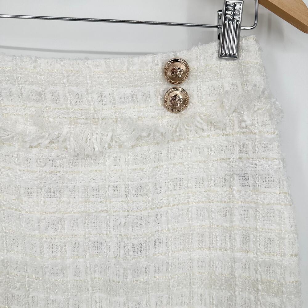 Walter Baker Daphne Tweed Mini Skirt Gold Button Fringe Angelic White NWT - Picture 5 of 10